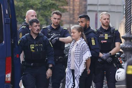 Greta Thunberg being arrested in Copenhagen by unreasonably handsome cops 